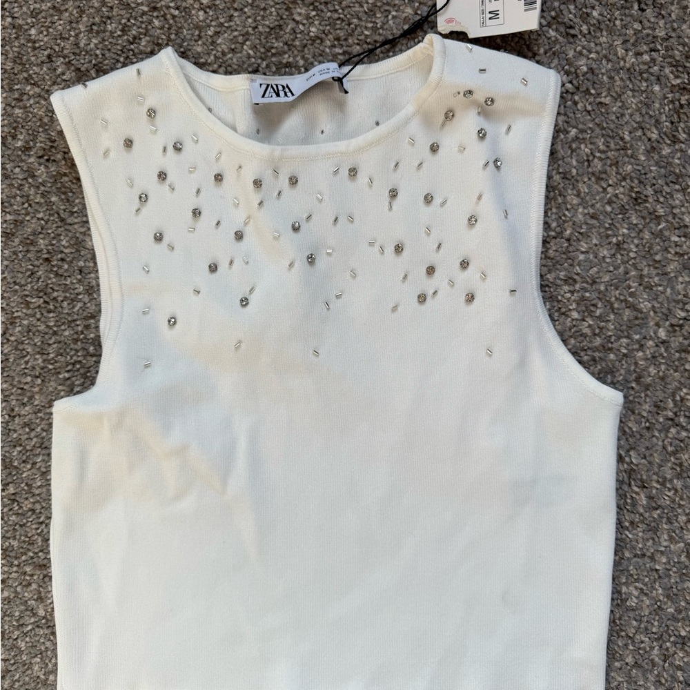 Zara Ivory Embellished Tank Top
